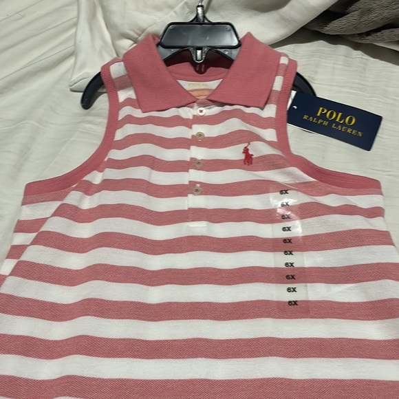 Ralph Lauren 6x faded red white stripe drop waist dress ruffled lace hem nwt - Picture 2 of 10